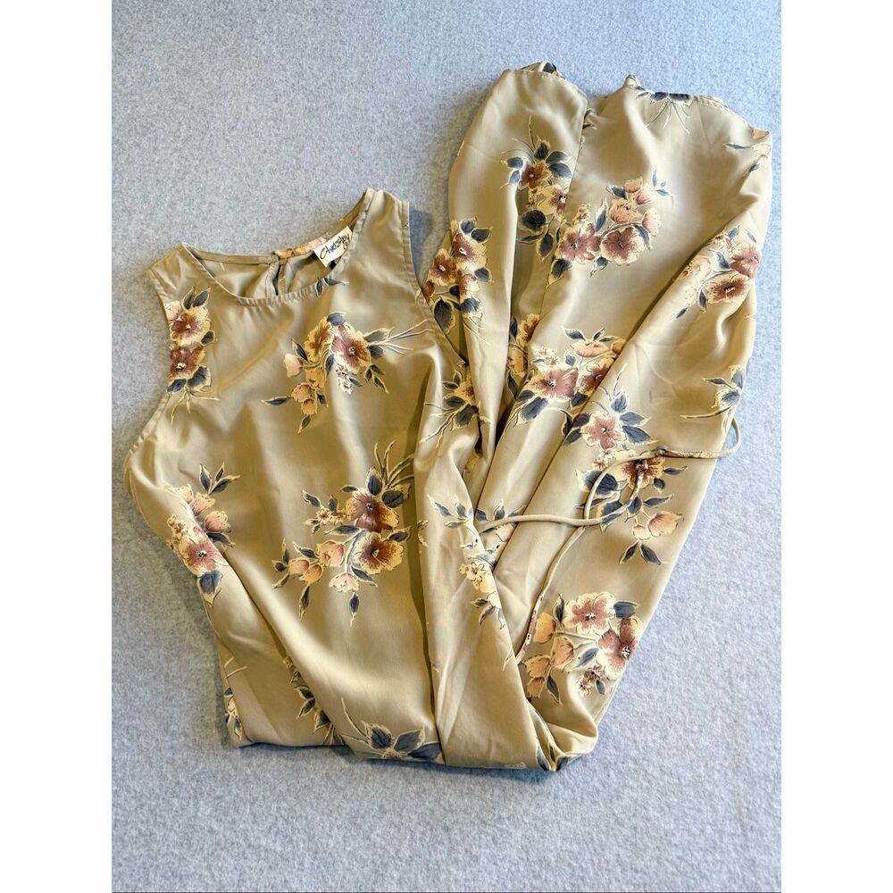 vtg 90’s Chesley sage green floral satin maxi dress M